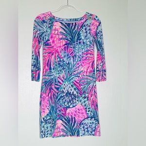 Lilly Pulitzer Multicolored Pineapple Print Sophie Dress 3/4 Sleeve Stretch